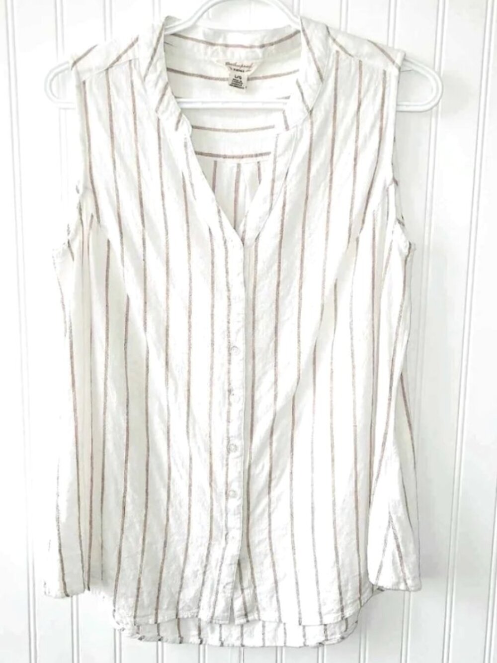 WEATHERPROOF VINTAGE Striped Linen Blouse Sleeveless Medium Cream Tan size Large